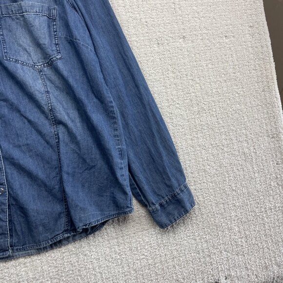 Blue Crush Lumberjack Camp Denim Snap Button Up Shirt Wom Sz XL Western Cowboy - Picture 4 of 11